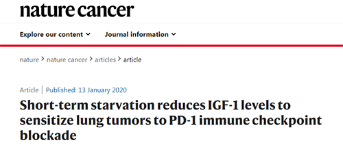 当携带肿瘤的小鼠断断续续地停食时，PD-1抑制比单独使用任何一种治疗在减少肿瘤生长方面更有效。